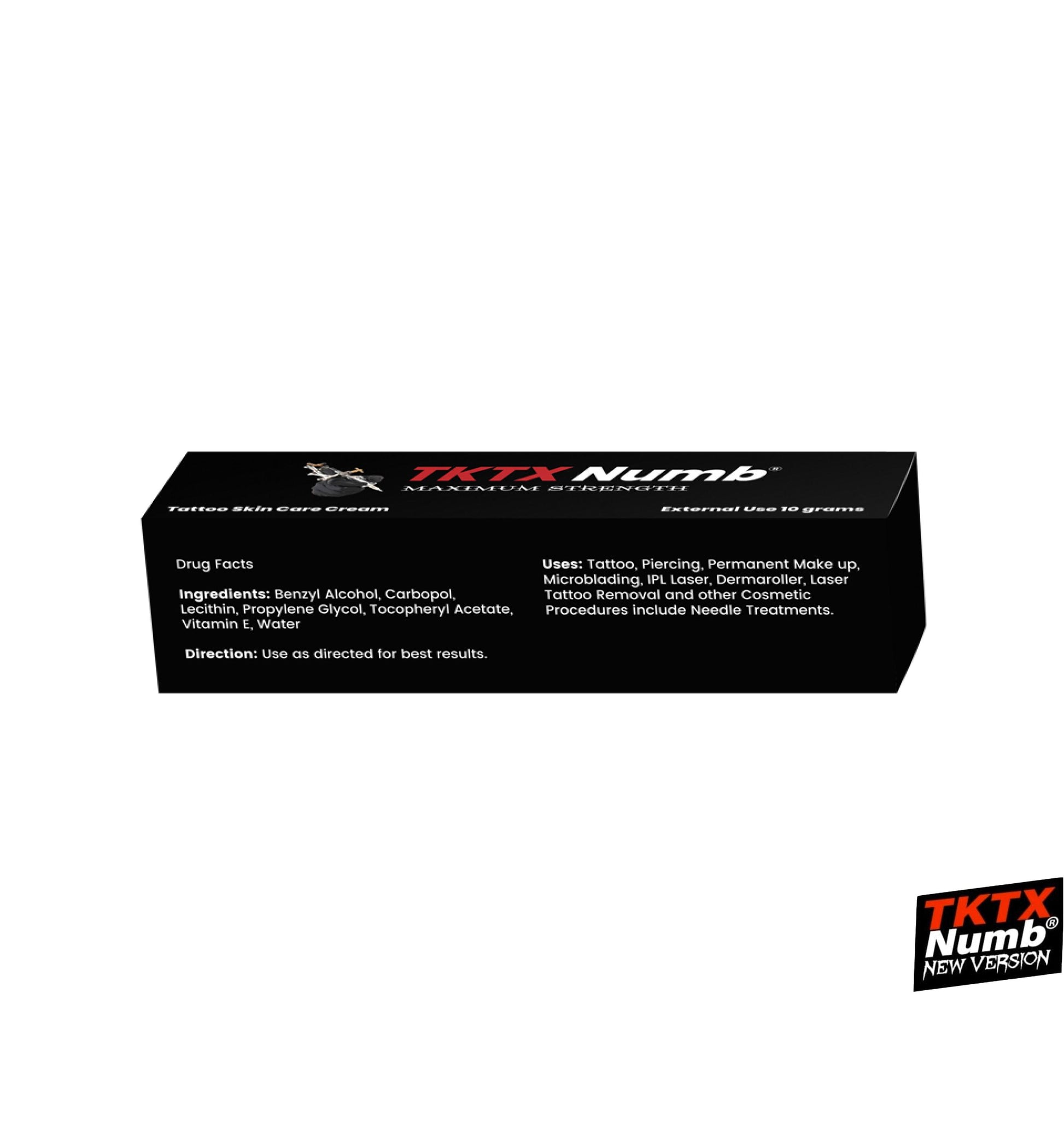 TKTX Numb Cream 10g tube for tattoo, piercing, and microblading numbing, Vitamin E for cosmetic and beauty treatments back